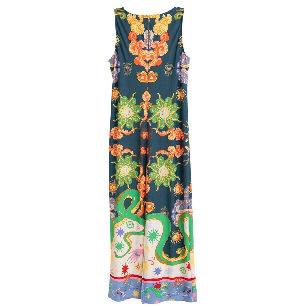 MSK Sz M Maxi Dress Celestial Print Eclectic Snake Tarot Zodiac‎ Boho Festival